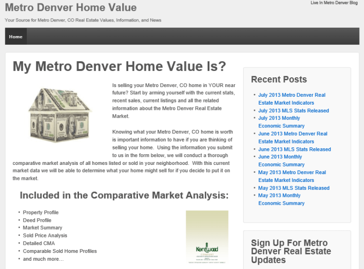 My Metro Denver Home Value Screen Snapshot